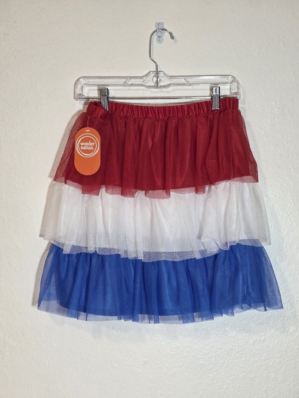 Wonder Nation Girls XXL 18 Tulle Skirt Red White Blue Patriotic Tiered Tutu NWT